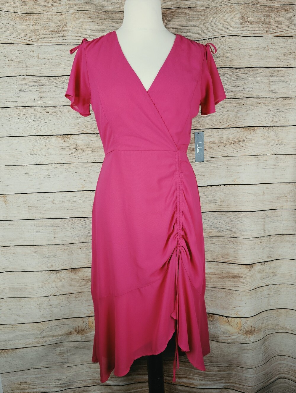 Lulus NWT Faux Wrap Ruched Midi Dress Size Large